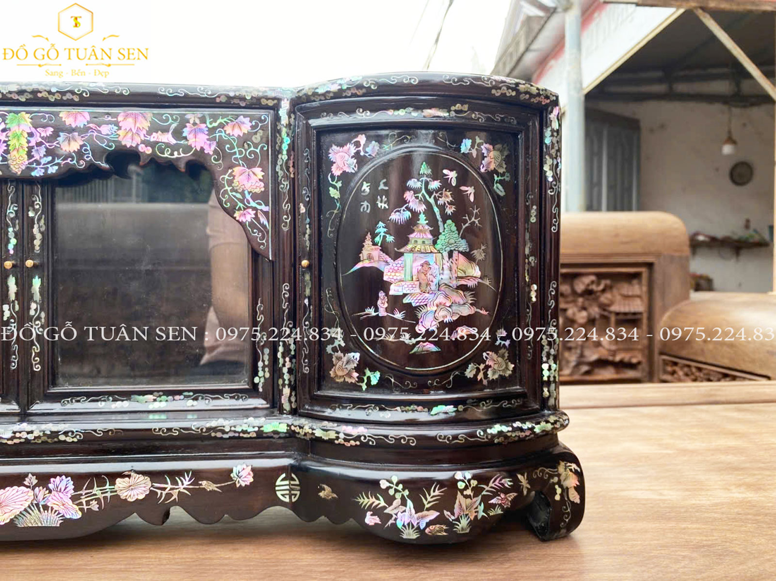 Thông tin kích thước tủ chè mini gỗ trắc khảm ốc HT1
